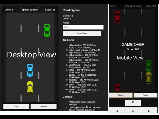 Road Fighter – Endless Car Racing - free online Browser game