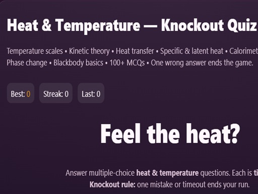 Physics: Heat Temperatuie Quiz - free online Browser game