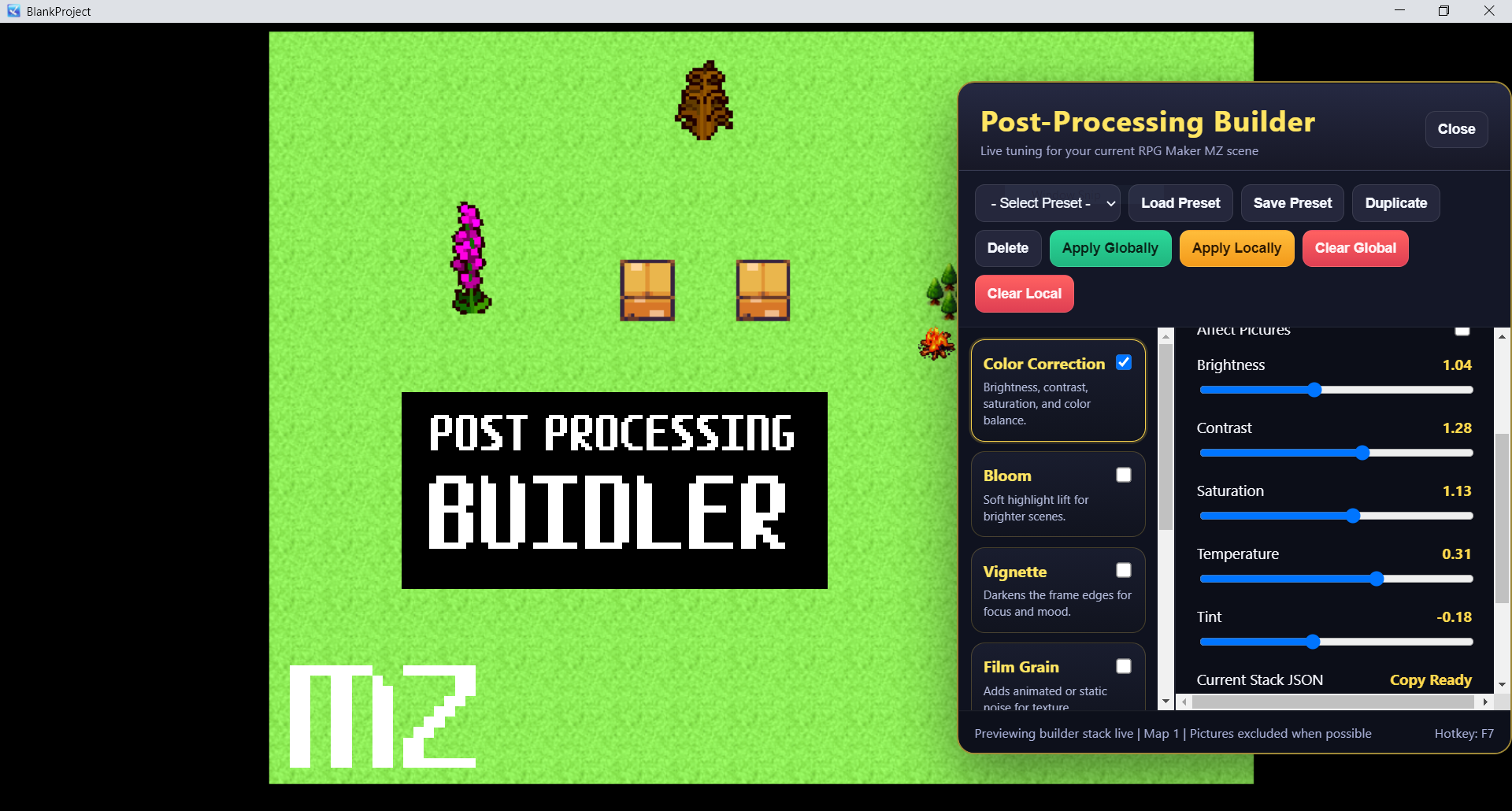 Post Processing Builder RPG Maker MZ Plugin by SLYRAIN GAME STUDIO